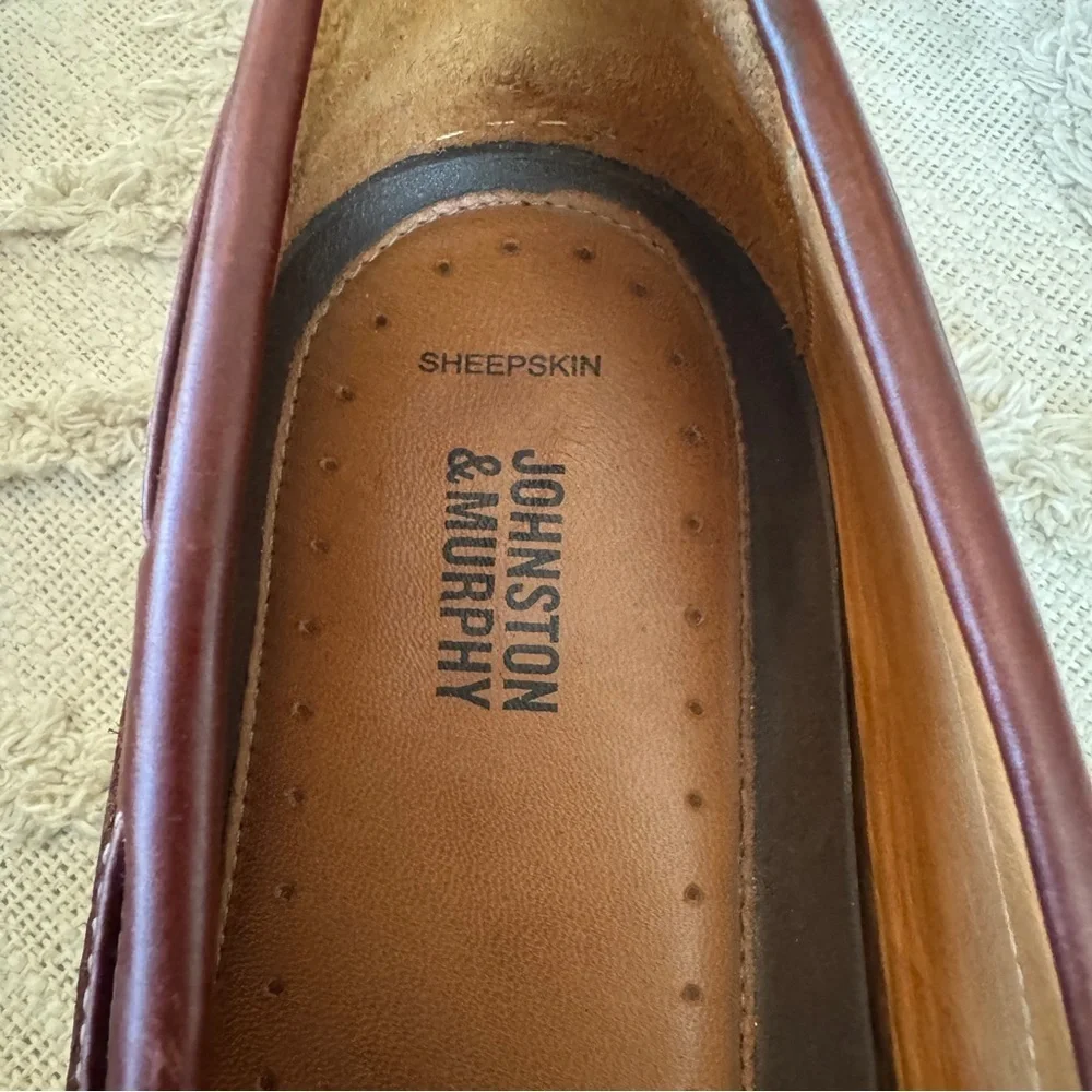Johnston & Murphy Men Brown Leather Loafers Sheepskin Lined Size 13M